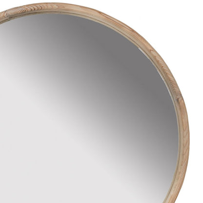 28 Inch Round Wall Mount Accent Mirror, Natural Fir Wood with Subtle Grains - View 3
