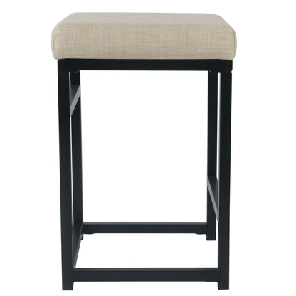 Open Back Metal Counter Stool with Fabric Upholstered Padded Seat, Beige and Black - View 3