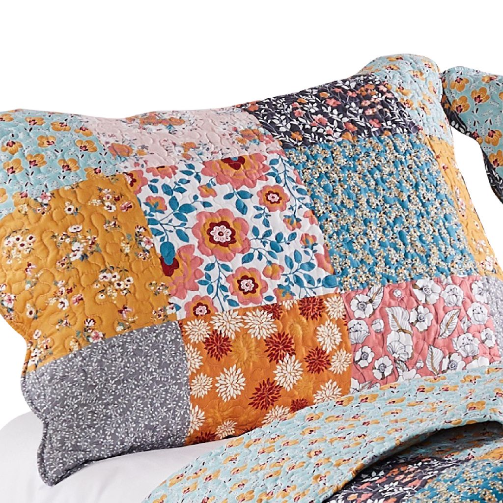 Turin 36 Inch King Pillow Sham, Patchwork Floral Print, Soft Microfiber - View 4