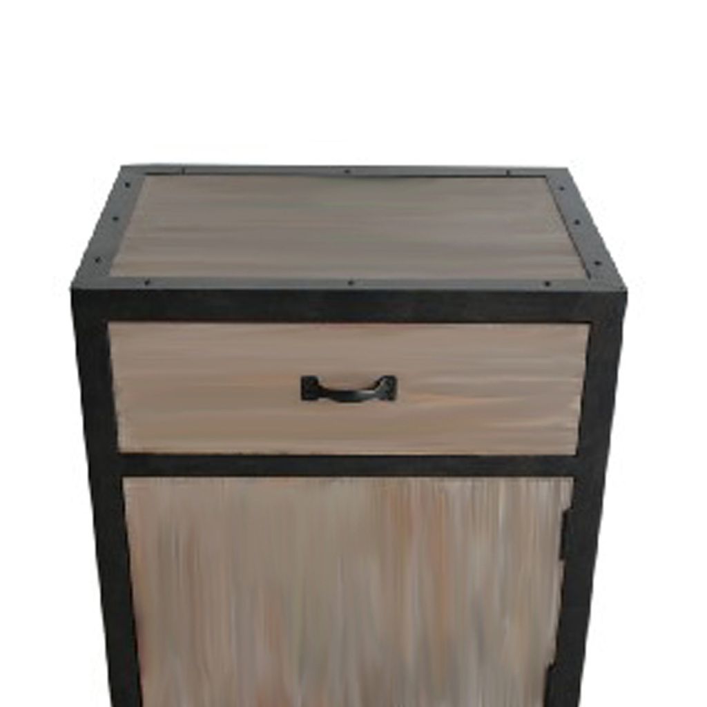 Transitional Wooden End Table with Metal Framing, Black & Brown - View 2