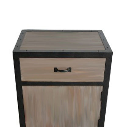 Transitional Wooden End Table with Metal Framing, Black & Brown - View 2
