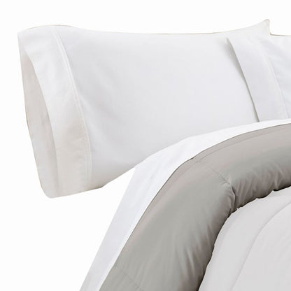 Beth Reversible Microfiber Queen Comforter, Squared Stitching, White, Gray - View 2