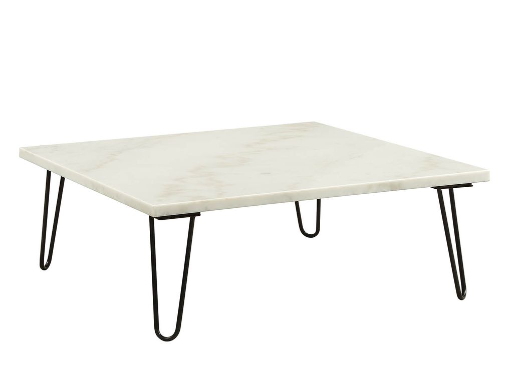 Marble Top Coffee Table with Hairpin Style Metal Legs, White and Black - View 3