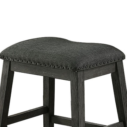 Fabric Saddle Counter Stool with Nailhead Trim, Set of 2, Gray - View 4