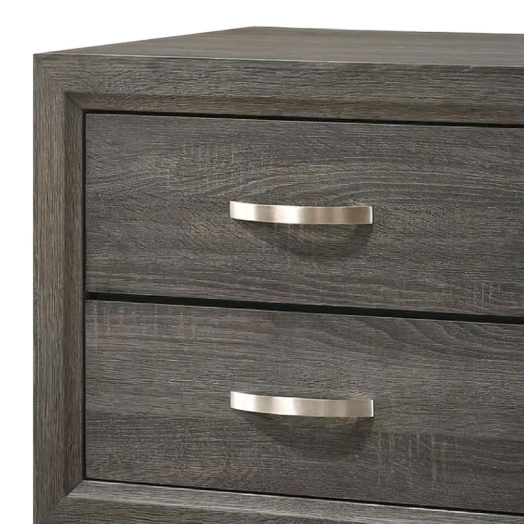 Mazie 25 Inch Modern 2 Drawer Nightstand, Metal Handle, Gray Foil Finish - View 3