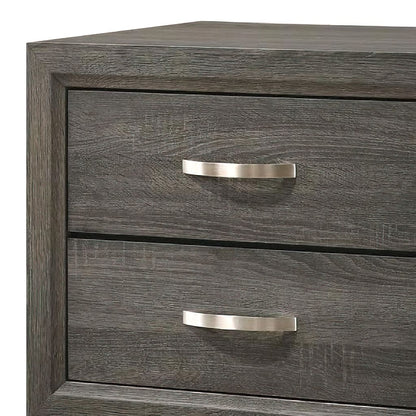 Mazie 25 Inch Modern 2 Drawer Nightstand, Metal Handle, Gray Foil Finish - View 3