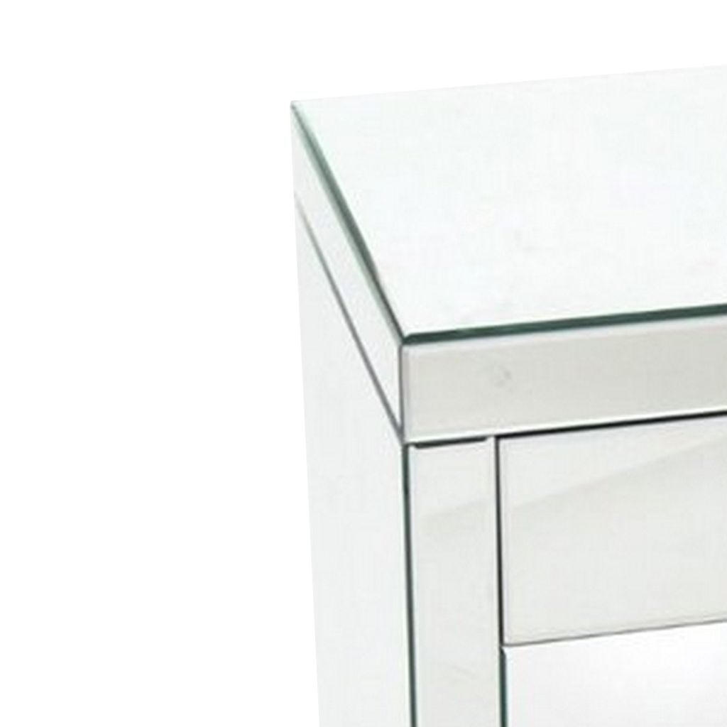 26 Inch Beveled Mirror Chest with 1 Drawer, Silver - View 3
