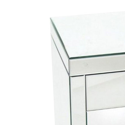 26 Inch Beveled Mirror Chest with 1 Drawer, Silver - View 3