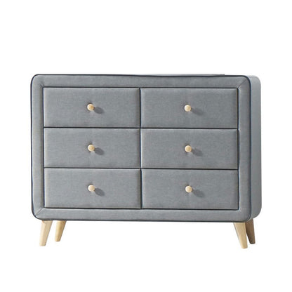 Transitional Style Wood and Fabric Upholstery Dresser with 6 Drawers, Gray - View 7