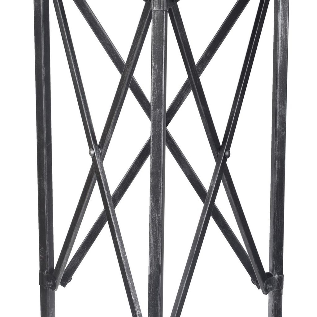 27 Inch Side Table, Round Metal Body, Glass Tabletop, 3 Wheels, Silver - View 3