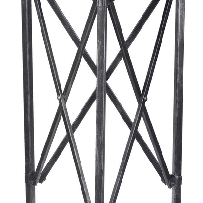 27 Inch Side Table, Round Metal Body, Glass Tabletop, 3 Wheels, Silver - View 3