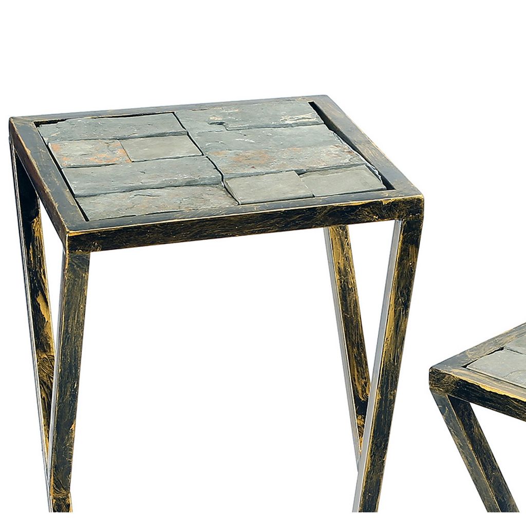 Stone Top Plant Stand with Geometric Base, Set of 2, Black and Gray - View 3