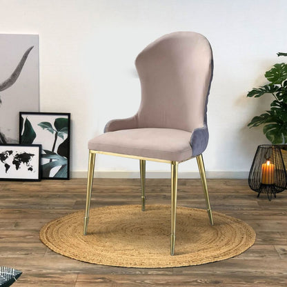 Fabric Upholstered Side Chair with Spindle Legs, Set of 2, Beige and Gold - View 7