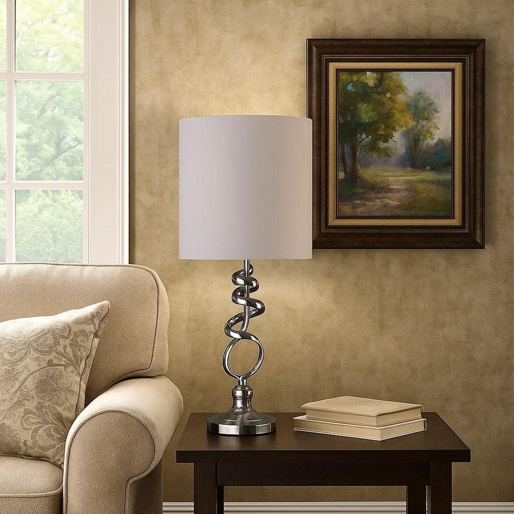 Table Lamp with Curved Abstract Metal Base, Silver - View 7
