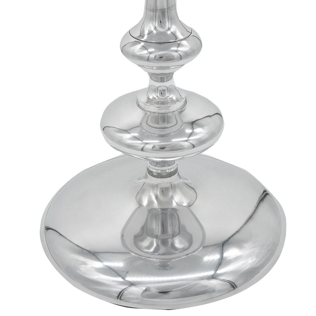 23 Inch Modern Aluminum Side Table, Round Tabletop and Base, Carved, Silver - View 3