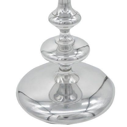 23 Inch Modern Aluminum Side Table, Round Tabletop and Base, Carved, Silver - View 3