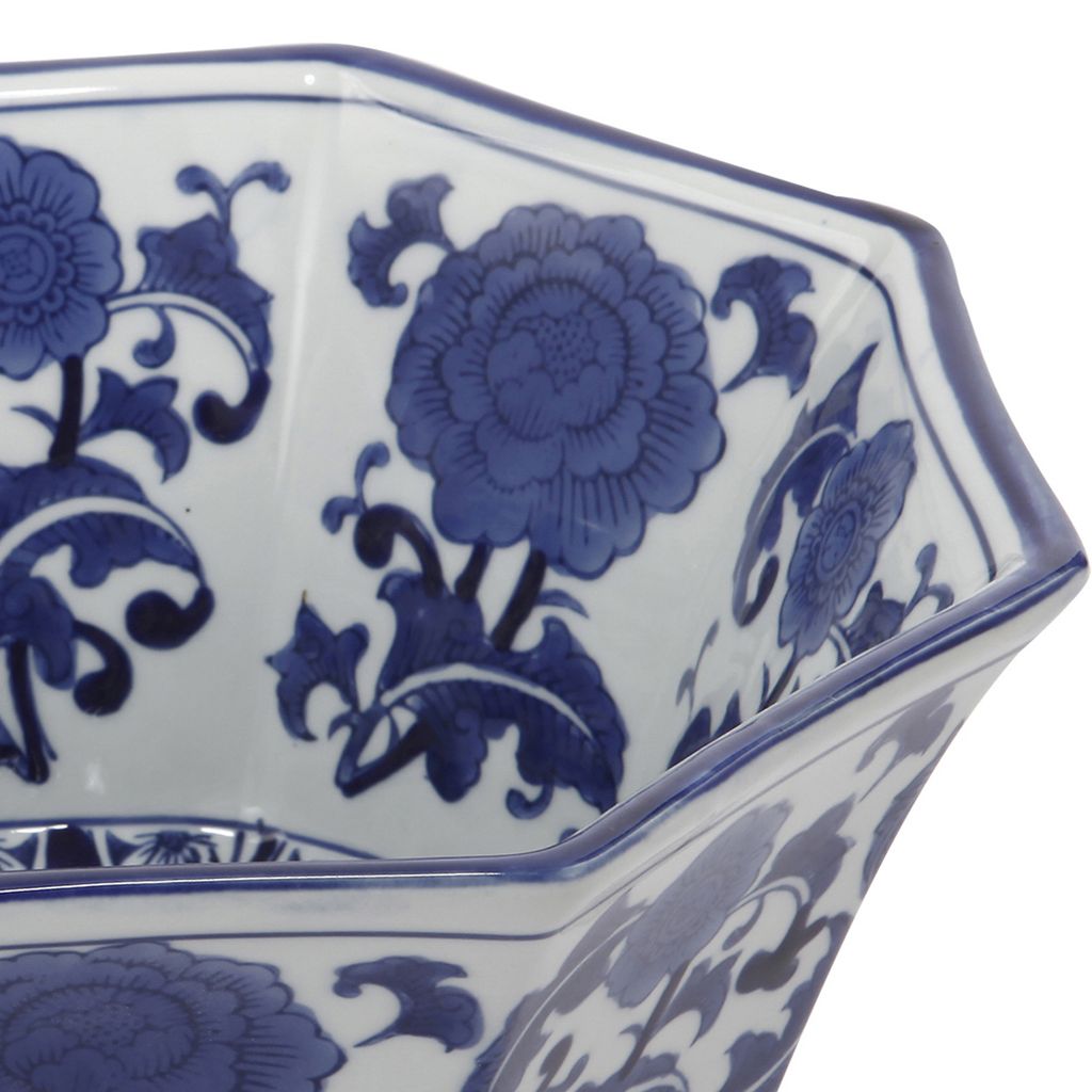 11 Inch Decorative Bowl with Floral Pattern on Blue and White Porcelain - View 3