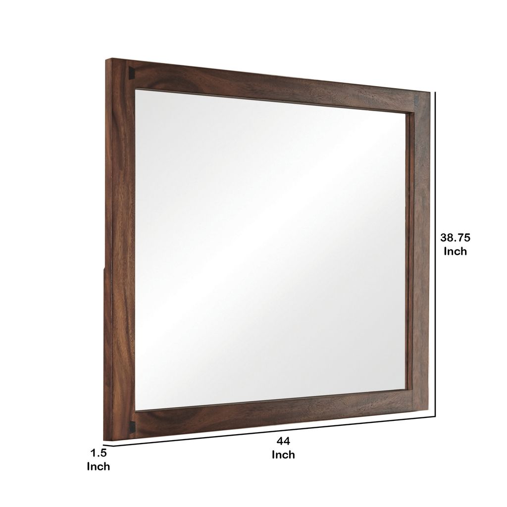 44 Inch Rectangular Wood Frame Mirror, Brown - View 6