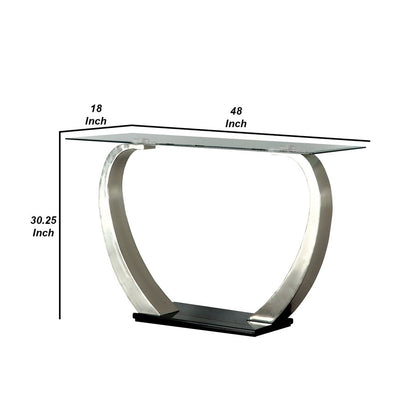 Rectangular Glass Top Sofa Table with Curved Pedestal Base, Black and Gray - View 6