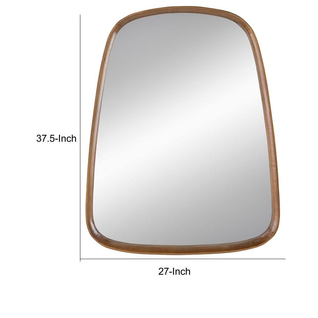Roe 27 Inch Wall Mirror, Brown Curved Pine Wood Frame, Minimalistic - View 5