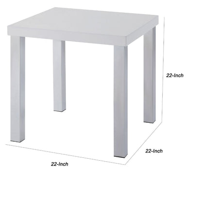 Square Wooden End Table with Straight Metal Legs, White and Chrome - View 6