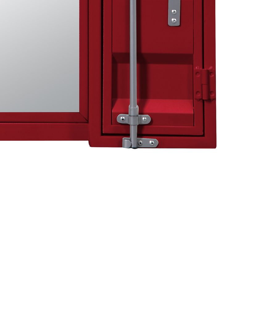 Industrial Style Metal Vanity Mirror with Recessed Door Storage, Red - View 4