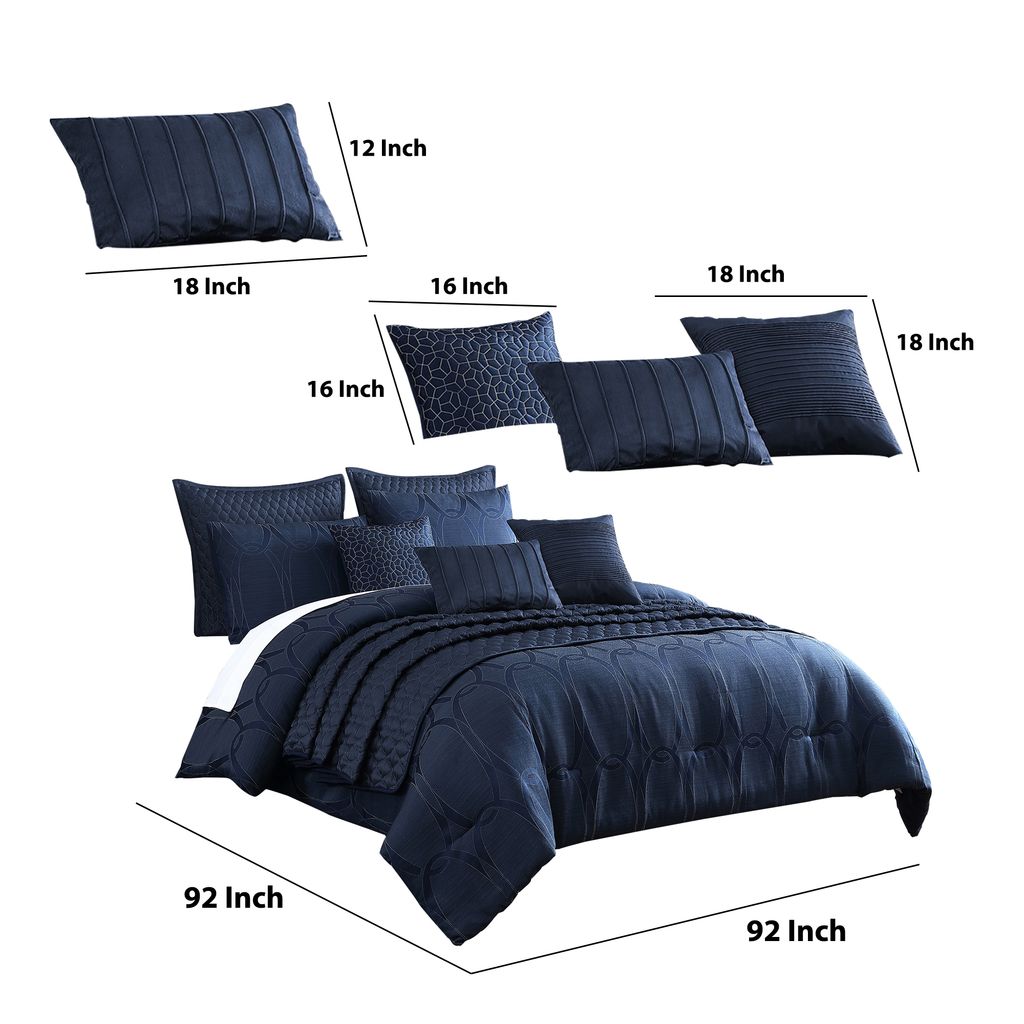 10 Piece Queen Polyester Comforter Set with Geometric Print, Dark Blue - View 6