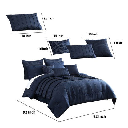 10 Piece Queen Polyester Comforter Set with Geometric Print, Dark Blue - View 6