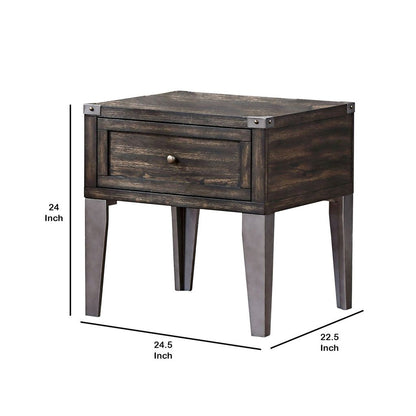 1 Drawer Wooden End Table with Metal Angled Legs, Brown - View 6