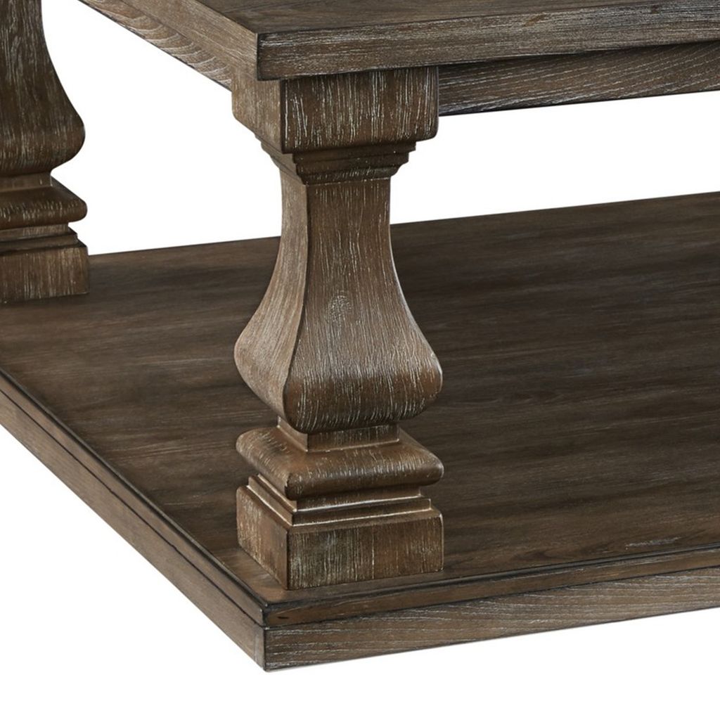 Classic 54 Inch Coffee Table, Baluster Legs, Spacious Top, Weathered Gray - View 4