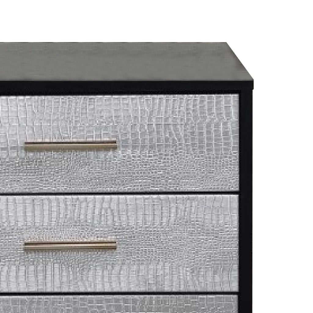 San 19 Inch Glamorous Style Nightstand, 3 Drawers, Black, Silver, Gold - View 4