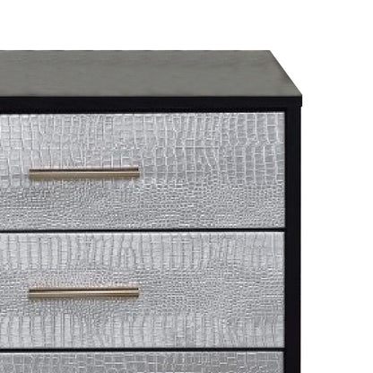 San 19 Inch Glamorous Style Nightstand, 3 Drawers, Black, Silver, Gold - View 4