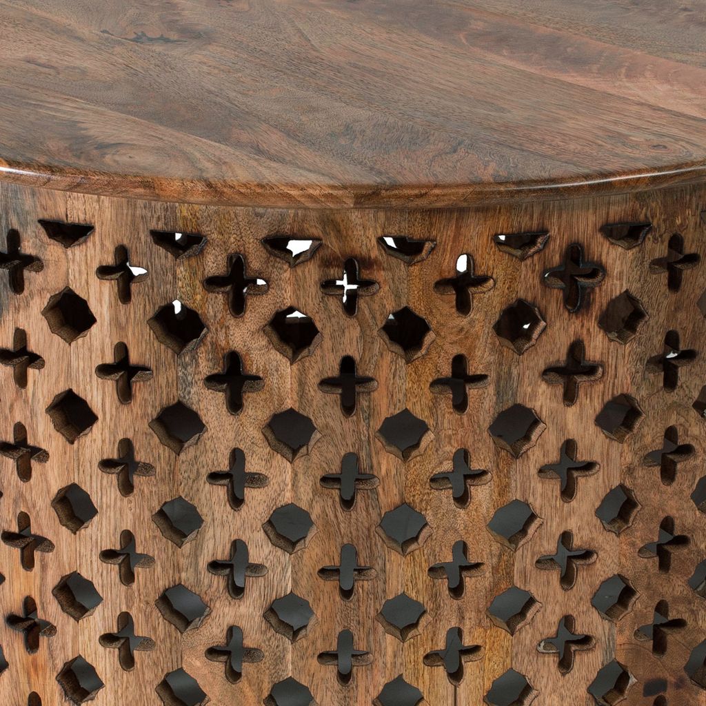 35, 34 Inch Coffee Table Set of 2, Mango Wood Lattice Design, Brown - View 3