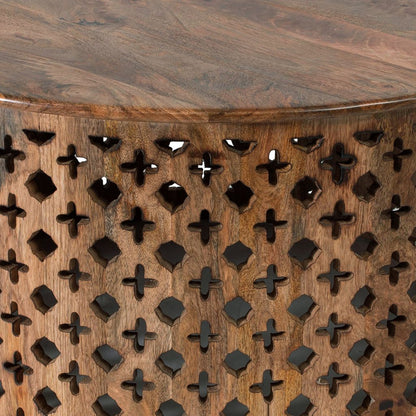 35, 34 Inch Coffee Table Set of 2, Mango Wood Lattice Design, Brown - View 3