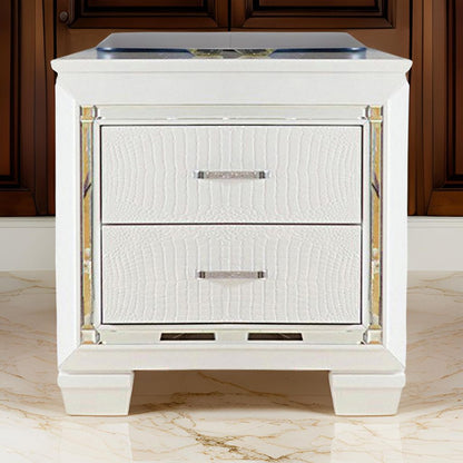 Contemporary Wooden Nightstand with 2 drawers and LED Lighting, White - View 7