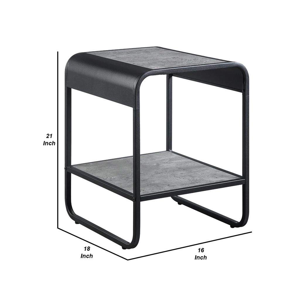 Ish 21 Inch Modern End Table with Open Shelves, Wood, Gray, Black - View 6