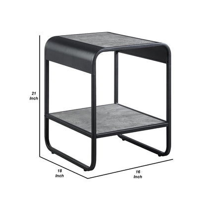 Ish 21 Inch Modern End Table with Open Shelves, Wood, Gray, Black - View 6