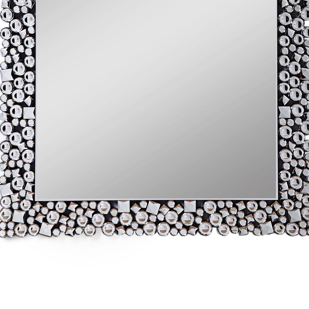 Wooden Backing Wall Decor with Faux Crystals Inlaid Border, Black and Clear - View 4