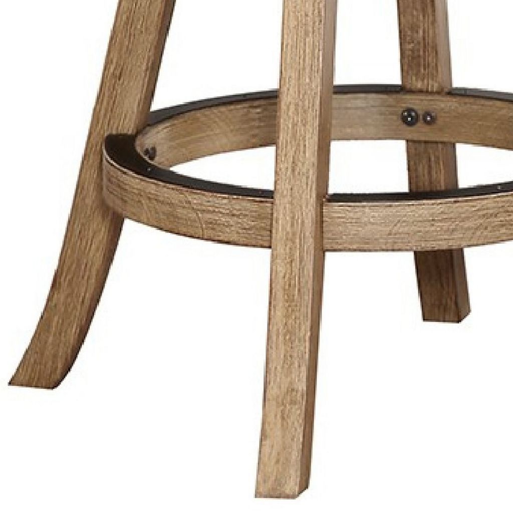 Adam 24 Inch Solid Wood Swivel Counter Stool, Slatted Back, Oat Brown - View 5