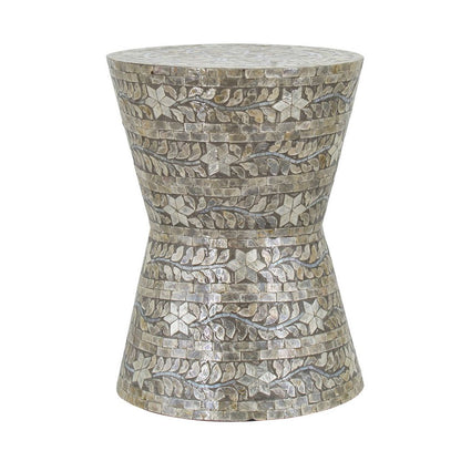 19 Inch Luxury Accent Table Stool, Star Foliage Pattern, Gray and Brown - View 2