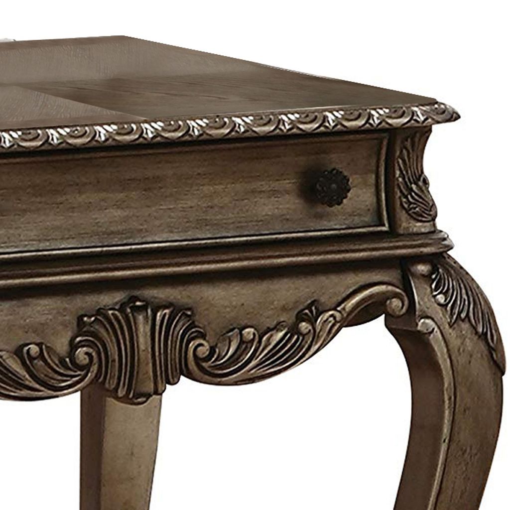 Wooden End Table With One Drawer And Bottom Shelf, Vintage Oak Brown - View 5
