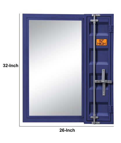 Industrial Style Metal Vanity Mirror with Recessed Door Front, Blue - View 6