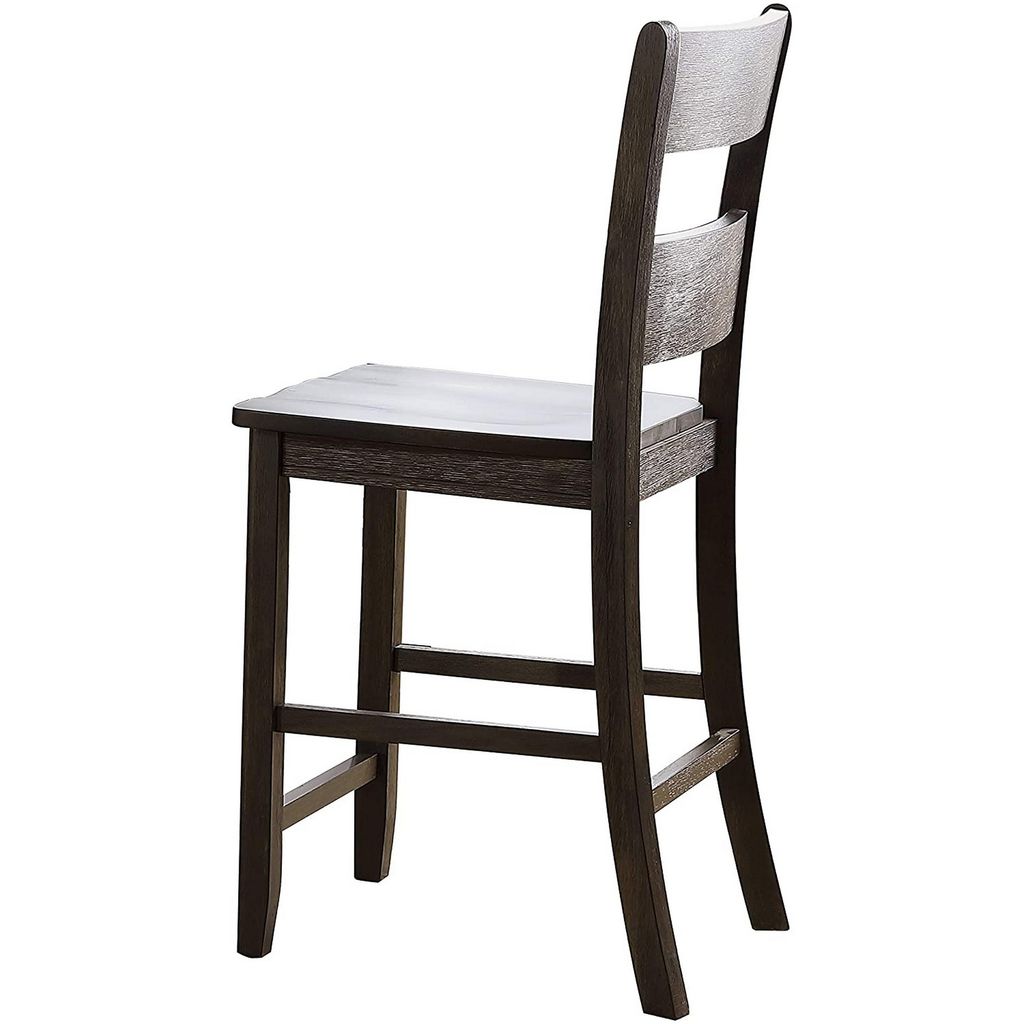 Wooden Counter Height Side Chair with Ladder Backrest, Set of 2, Dark Brown - View 3