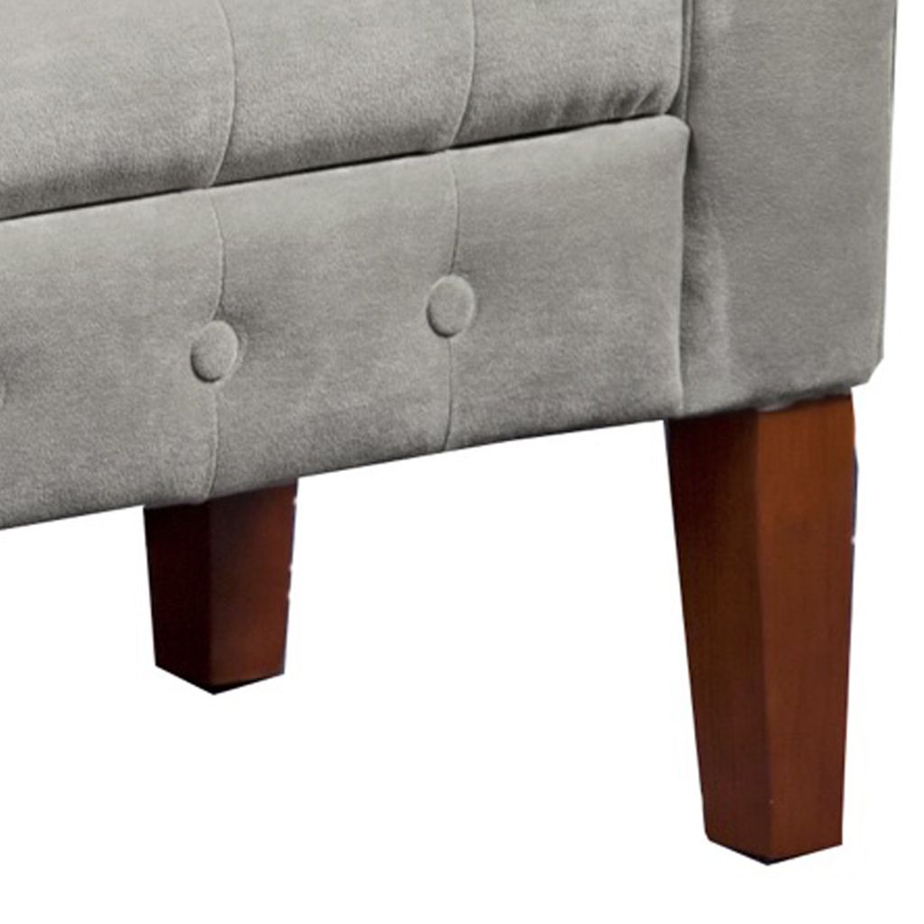 Velvet Upholstered Button Tufted Wooden Bench Settee With Hinged Storage, Gray and Brown - View 3