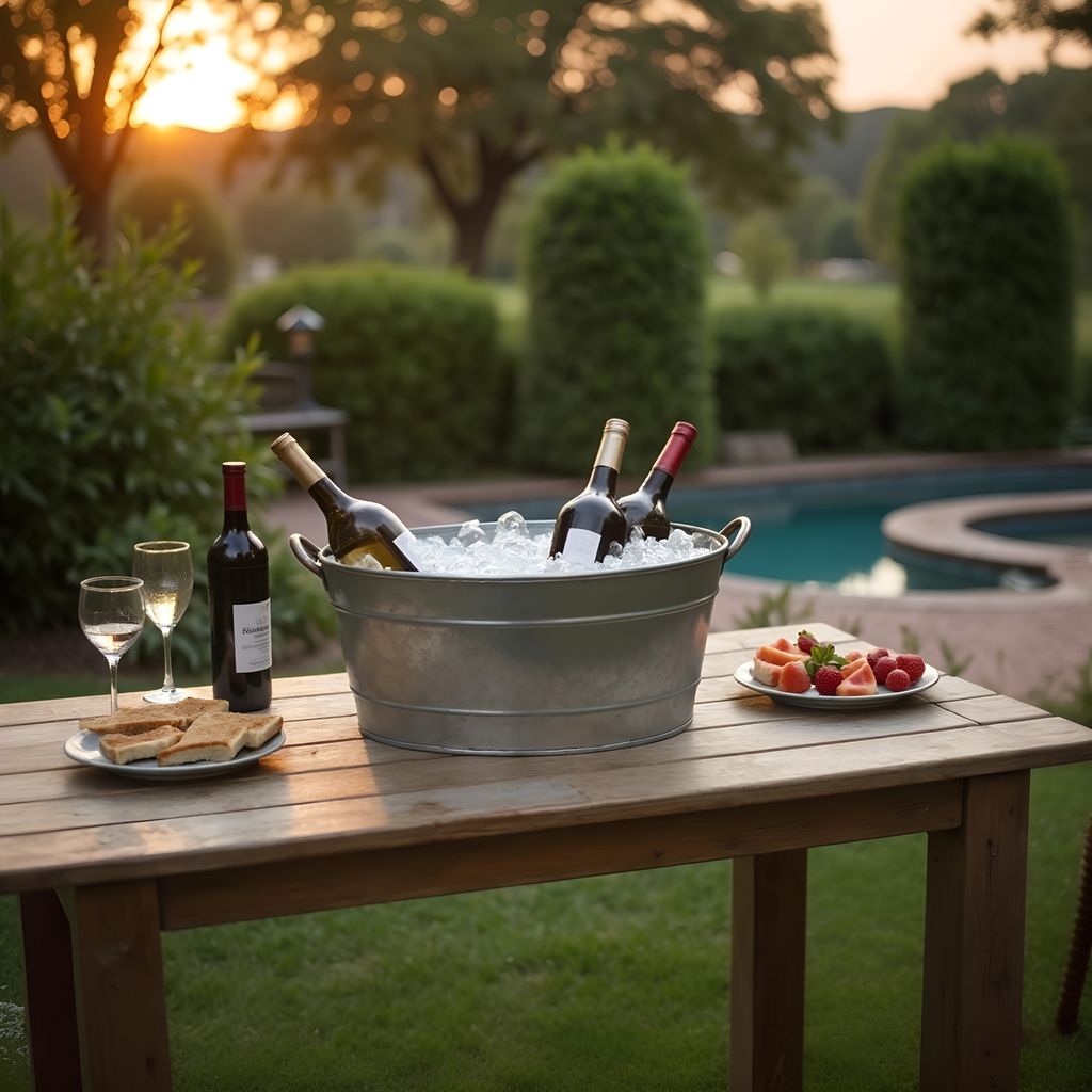 Lola 23 Inch Beverage Tub, Galvanized Antique Silver Steel, 2 Handles - View 6