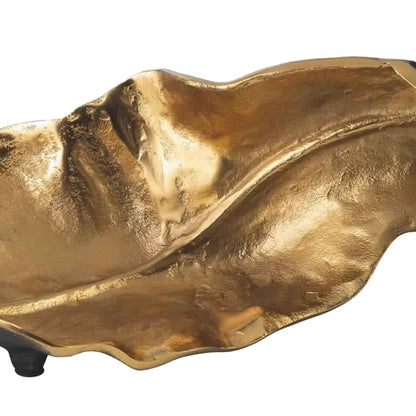Twisted Leaf Design Sculpture with Texture Details, Gold and Black - View 3