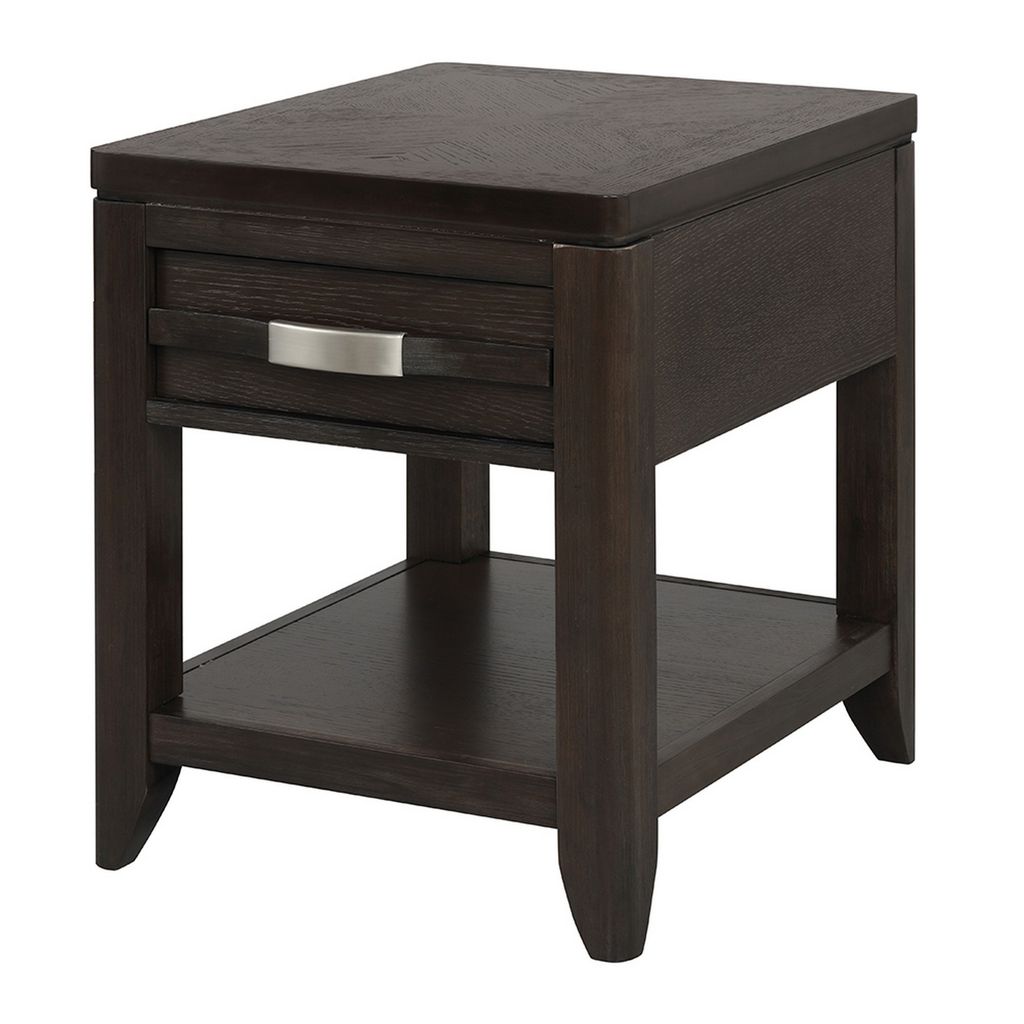 Joni 25 Inch Side End Table, 1 Drawer and Shelf, Espresso Brown Acacia Wood - View 2
