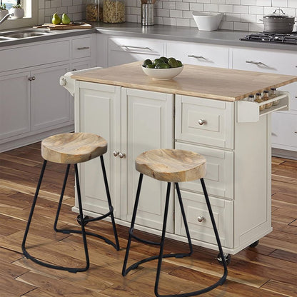 Ela 24 Inch Mango Wood Industrial Counter Height Stool, Saddle Seat, Iron, Set of 2, Brown, Black - View 6