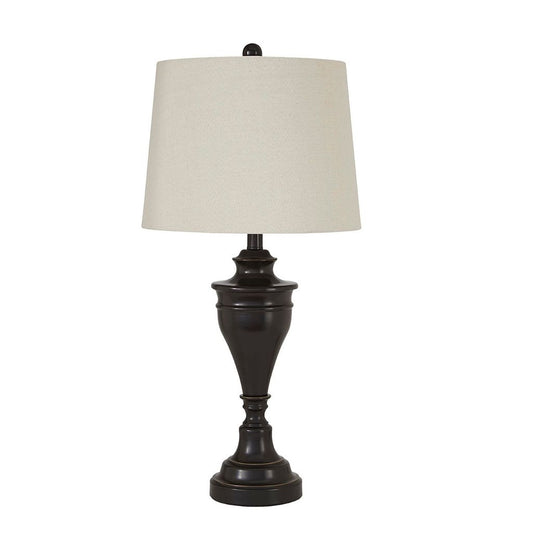 Metal Table Lamp with Turned Pedestal Base, Set of 2, Bronze