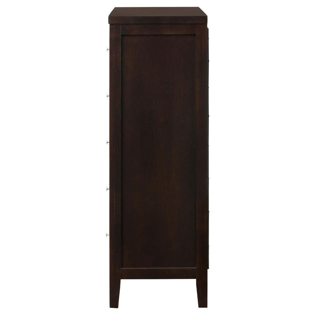 Con 48 Inch Tall 5 Drawer Dresser Chest, Silver Knobs, Cappuccino Brown - View 3